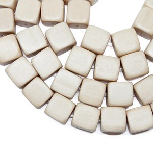 15mm Natural Beige Cube Wood Beads - Waxed - 15 inch strand