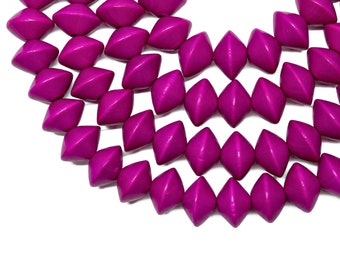 15mm Fuchsia Pink Saucer Bicone Wood Beads - Dyed and Waxed - 15 inch strand