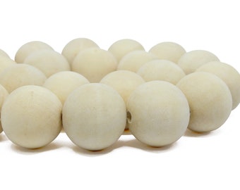 20mm Unfinished Natural Beige Round Wood Beads - 10 pcs.