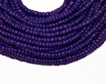 4-5mm Royal Purple Coconut Shell Pucalet Rondelle Beads - Dyed and Waxed -15 inch strand