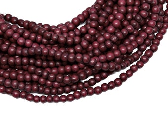 4-5mm Burgundy Red Round Wood Beads - Dyed and Waxed - 15 inch strand