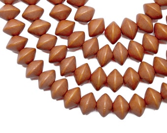 MARKDOWN 70% - 15mm Burnt Orange Saucer Bicone Wood Beads - Dyed and Waxed - 15 inch strand