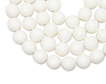 Cuentas redondas de madera natural de 15 mm, color blanco crema marfil - Blanqueadas - Hilo de 38 cm (15 pulgadas) - Suministro de alta calidad para la elaboración de joyas y joyería.