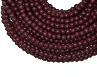 6mm Burgundy Red Round Wood Beads - Dyed and Waxed - 15 inch strand