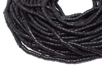 3-4mm Black Coconut Shell Heishi Beads - Dyed and Waxed - 23 inch strand