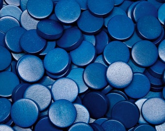 20mm Cobalt Blue Flat Round Coin Wooden Discs - No Hole- Dyed and Waxed - 20 pieces