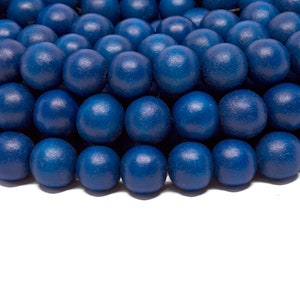 12mm Cobalt Blue Round Wood Beads Dyed and Waxed 15 inch strand image 1