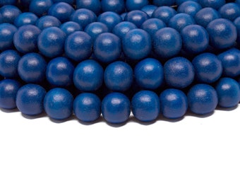 12mm Cobalt Blue Round Wood Beads - Dyed and Waxed - 15 inch strand