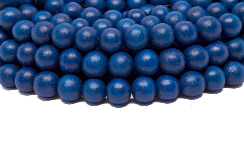 12mm Cobalt Blue Round Wood Beads Dyed and Waxed 15 inch strand image 1