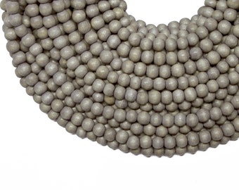 6mm Light Gray Round Wood Beads - Dyed and Waxed - 15 inch strand