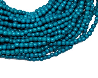 4-5mm Teal Blue Round Wood Beads - Dyed and Waxed - 15 inch strand