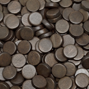 15mm Dark Brown Flat Round Coin Wooden Discs - No Hole- Dyed and Waxed - 25 pieces