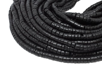 4-5mm Black Coconut Shell Heishi Beads - Dyed and Waxed - 23 inch strand