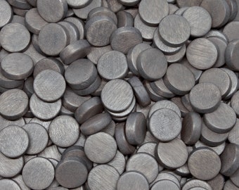 15mm Dark Gray Flat Round Coin Wooden Discs - No Hole- Dyed and Waxed - 25 pieces