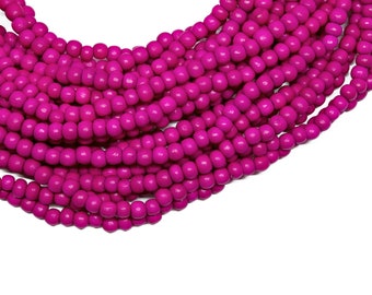 4-5mm Hot Pink  Fuchsia Pink Round Wood Beads - Dyed and Waxed - 15 inch strand