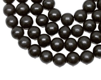 15mm Black Round Wood Beads - Dyed and Waxed - 15 inch strand