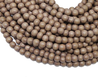 6mm Light Brown Round Wood Beads - Dyed and Waxed - 15 inch strand