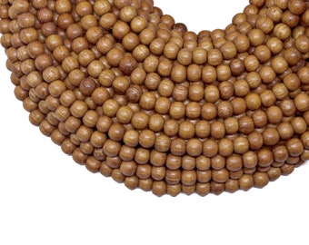 6mm Bayong Redwood Round Premium Wood Beads - Waxed - 15 inch strand