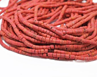 3-4mm Salmon Coral Coconut Shell Heishi Beads - Dyed and Waxed - 23 inch strand