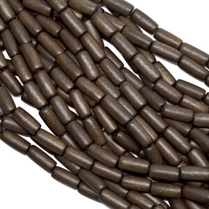 12X5mm Tube Dark Brown Wood Beads - Dyed and Waxed - 15 inch strand
