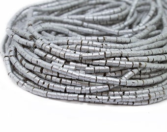 MARKDOWN 70% - 3-4mm Metallic Silver Heishi Coconut Beads - Painted - 23 inch strand