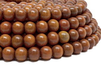 10mm Sibucao Redwood Round Premium Wood Beads - Waxed - 15 inch strand