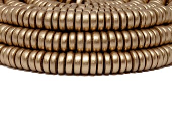 Cuentas de madera natural Heishi Pucalet Rondelle de 12 mm color oro metálico - Espaciador de madera recubierto con pintura en aerosol para manualidades - Hilo de 38 cm