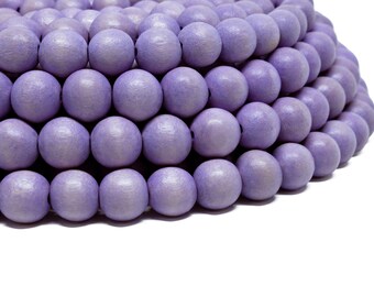 10mm Violet Tulip Lavender Round Wood Beads - Dyed and Waxed - 15 inch strand