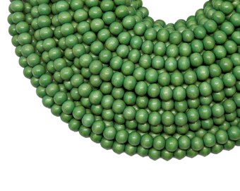 6mm Green Round Wood Beads - Dyed and Waxed - 15 inch strand