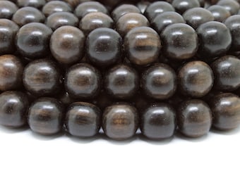 12mm Tiger Kamagong Ebony Round Premium Wood Beads - Waxed - 15 inch strand