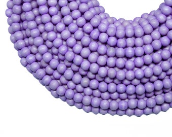 6mm Violet Tulip Lavender Round Wood Beads - Dyed and Waxed - 15 inch strand