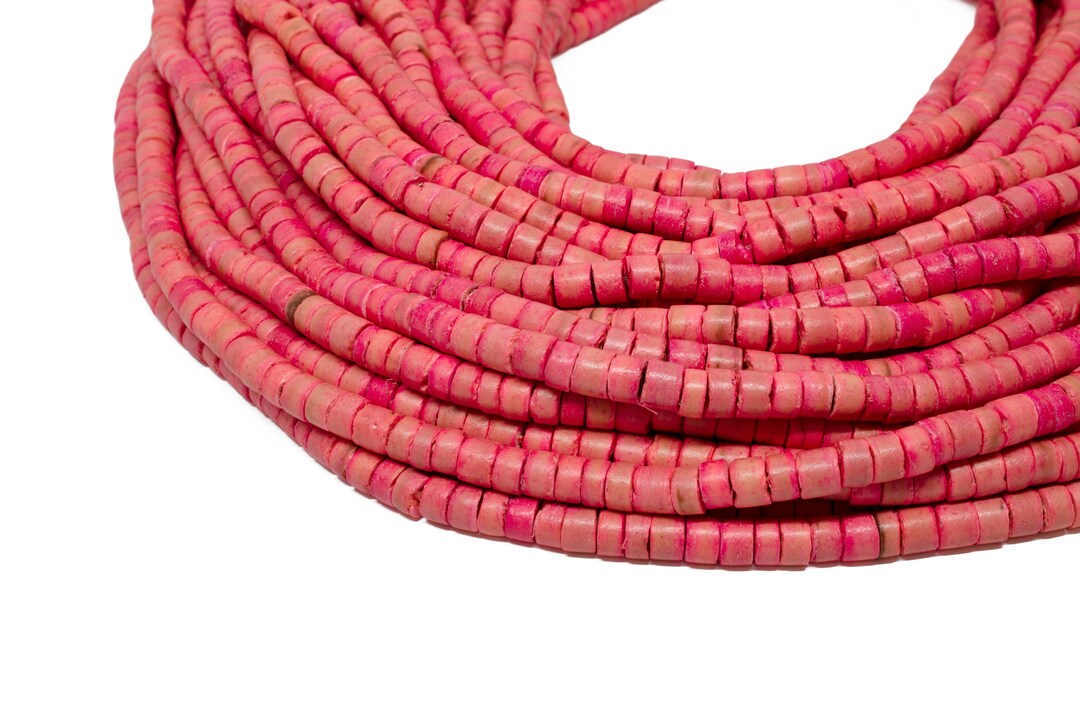 4-5mm Salmon Coral Coconut Shell Heishi Beads - Dyed and Waxed - 23 ...
