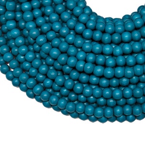 6mm Teal Blue Round Wood Beads - Dyed and Waxed - 15 inch strand