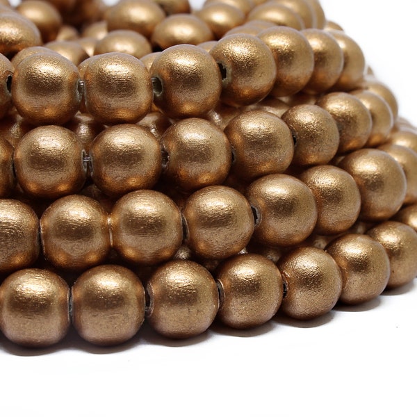 MARKDOWN 70% - 10mm Metallic Copper Painted Round Wood Beads - 15 inch strand