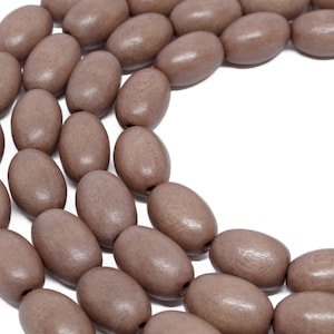 15X10mm Oval Light Brown Wood Beads - Dyed and Waxed - 15 inch strand