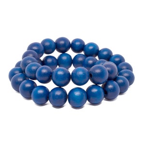 12mm Cobalt Blue Round Wood Beads Dyed and Waxed 15 inch strand image 3