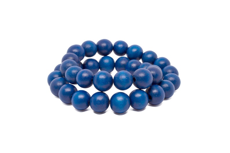 12mm Cobalt Blue Round Wood Beads Dyed and Waxed 15 inch strand image 3