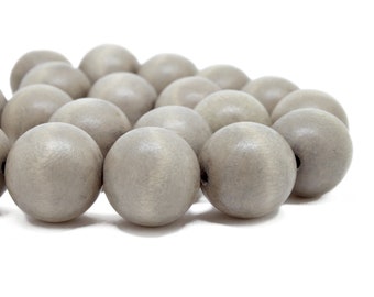 20mm Light Gray Round Wood Beads - Dyed and Waxed - 10 pcs.