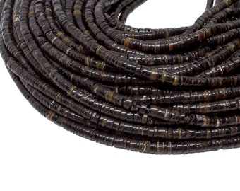 4-5mm Black Pen Shell Heishi Beads - Natural Color Seashell - 23 inch strand