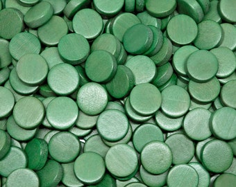 15mm Green Flat Round Coin Wooden Discs - No Hole- Dyed and Waxed - 25 pieces