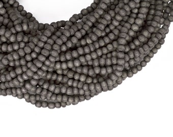 4-5mm Dark Gray Round Wood Beads - Dyed and Waxed - 15 inch strand