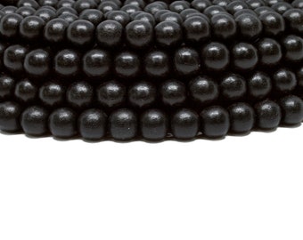 8mm Black Round Wood Beads - Dyed and Waxed - 15 inch strand