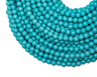 6mm Turquoise Round Wood Beads - Dyed and Waxed - 15 inch strand