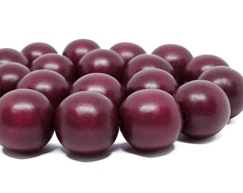 20mm Burgundy Red Round Wood Beads - Dyed and Waxed - 10 pcs.