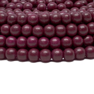 8mm Burgundy Red Round Wood Beads - Dyed and Waxed - 15 inch strand