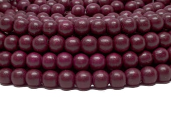 Cuentas redondas de madera de color rojo burdeos de 8 mm, teñidas y enceradas, tira de 15 pulgadas