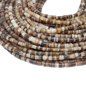 2-3mm Brown Lip Shell Heishi Beads - Natural Color Seashell - 23 inch strand