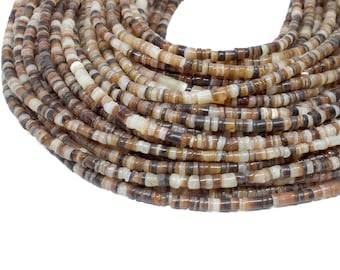 2-3mm Brown Lip Shell Heishi Beads - Natural Color Seashell - 23 inch strand