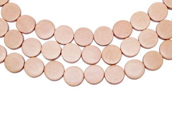 15mm Zand Beige Abrikoos Platte Ronde Munt Houten Kralen - Geverfd en Gewaxt - 15 inch streng