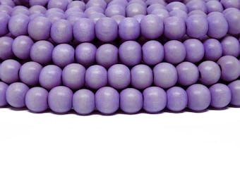 8mm Violet Tulip Lavender Round Wood Beads - Dyed and Waxed - 15 inch strand